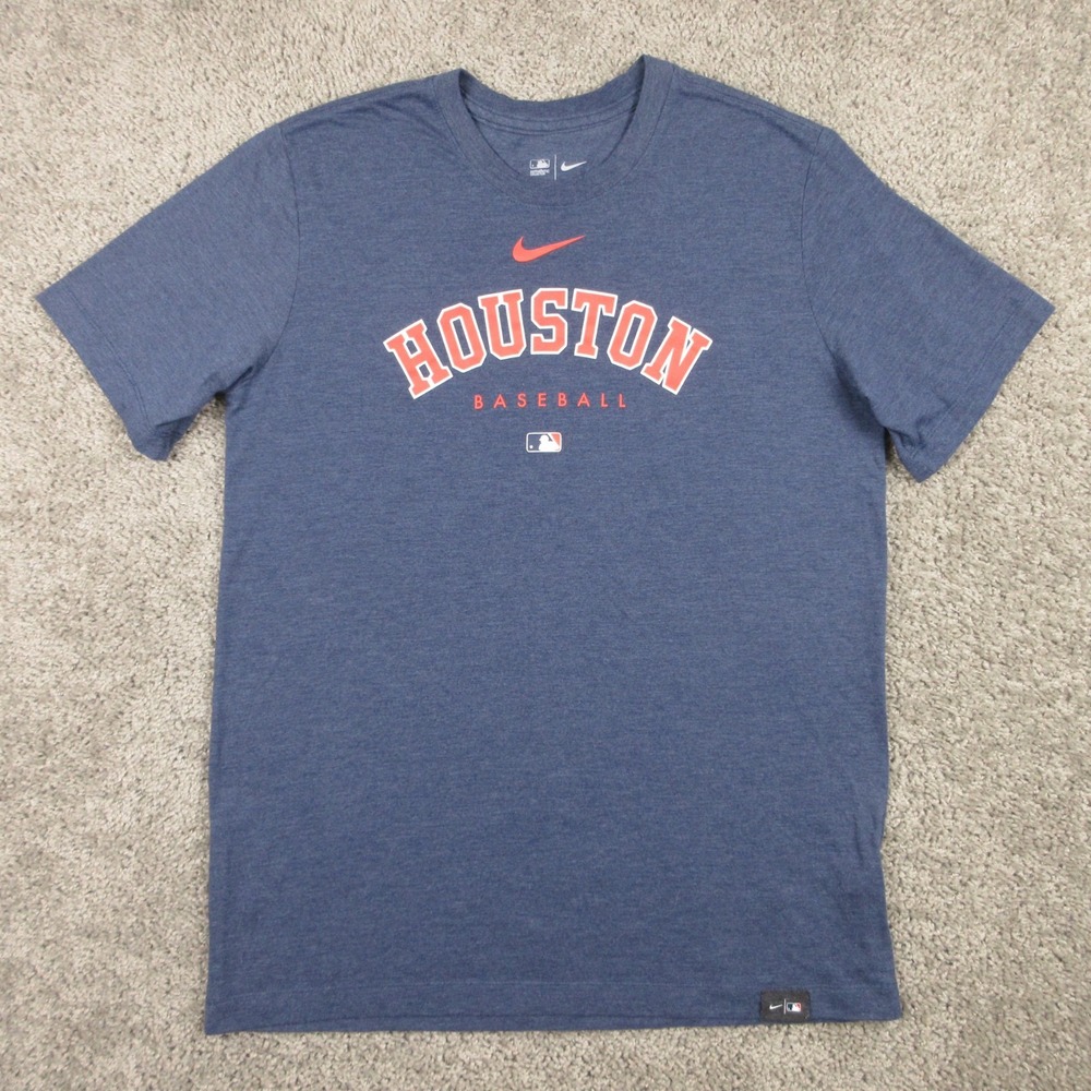 Houston Astros Shirt Mens Large Blue Fitted Athletic Nike MLB Baseball Warm Up